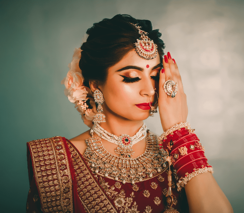 the girl was posing in bridal makeup